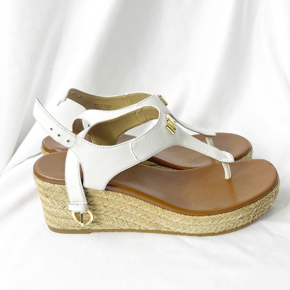 Michael kors Laney thong White t-strap wedges Gold details 7m SG21B Made in Vi - Picture 2 of 9